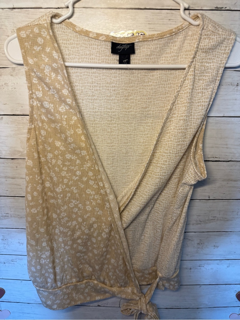 Daytrip Light Beige Floral Tie-Front Wrap Camisole